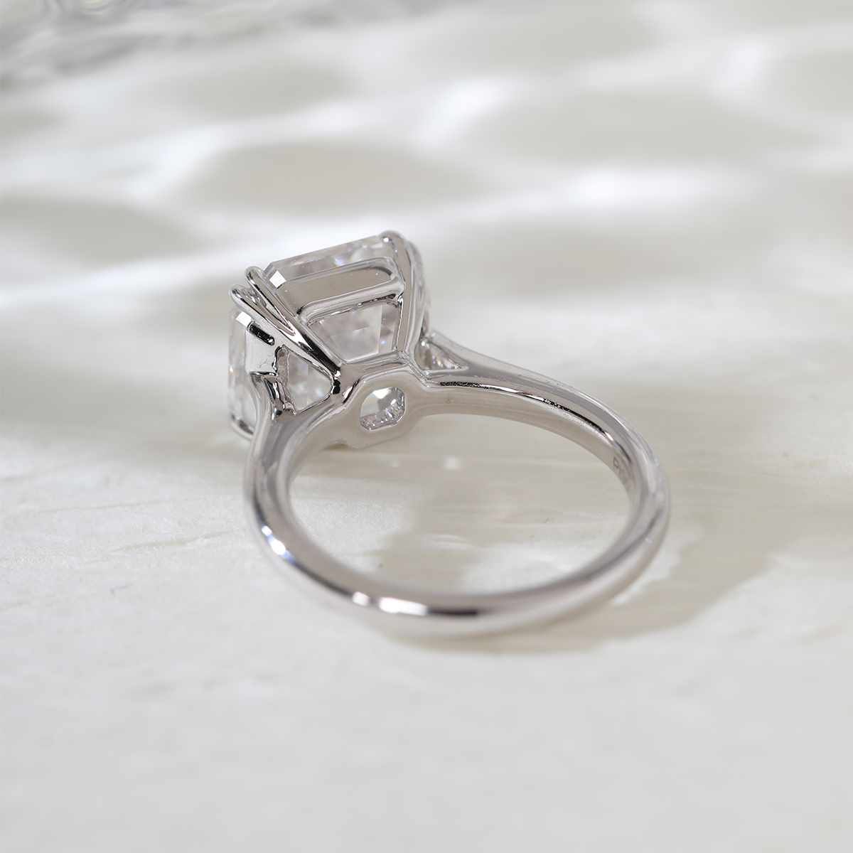 Platinum 5ct Antique Asscher Cut Lab Diamond Double Claw Prong Basket Solitaire Ring