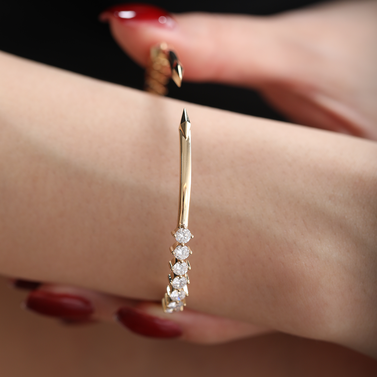 18K Yellow Gold Round Cut Lab Diamond Open Bangle Bracelet