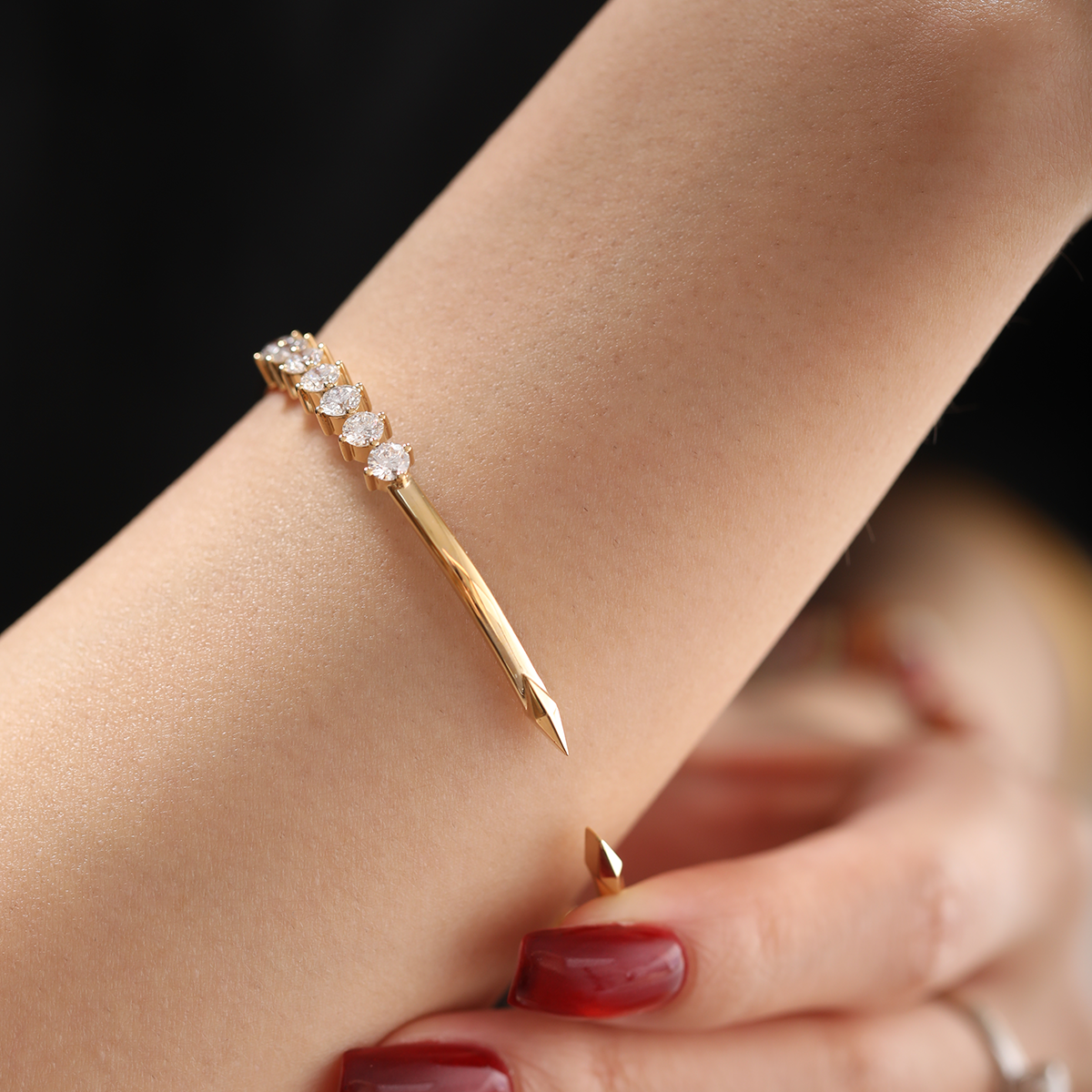 18K Yellow Gold Round Cut Lab Diamond Open Bangle Bracelet