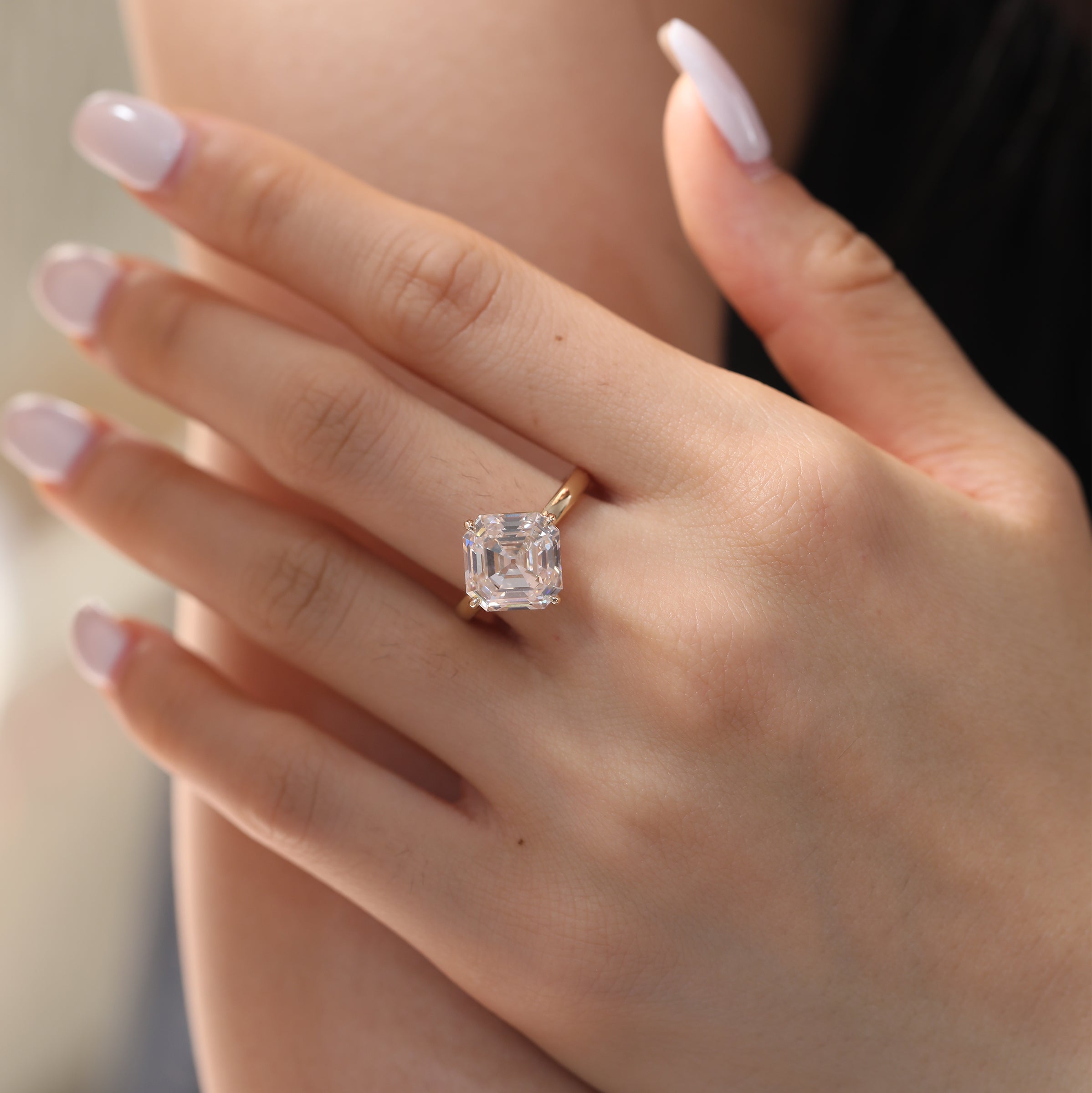 Antique Asscher-Cut Lab Diamond 4-Claw Solitaire Ring with Floating Head Design