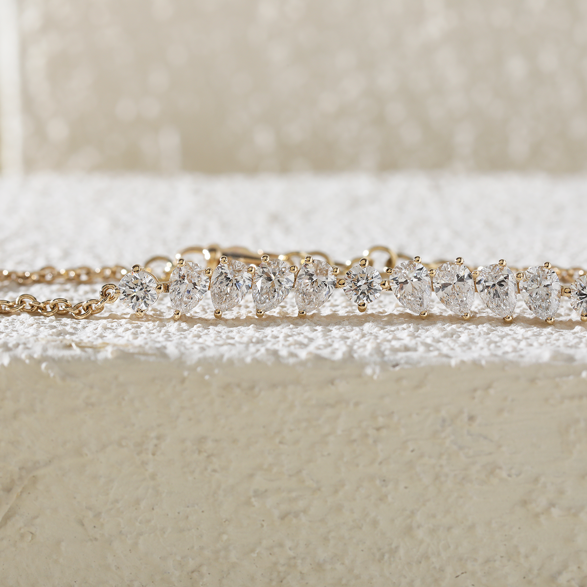 18K Yellow Gold Two-Shape Lab Diamond Bracelet – Round & Pear Cuts