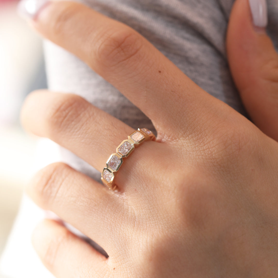 Radiant-Cut Lab Diamond East-West Bezel Eternity Band