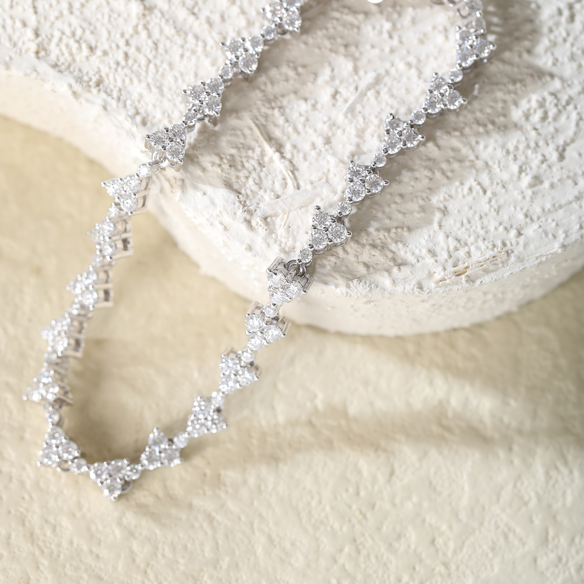 14K White Gold Round Lab Dimaond Cluster Bracelet