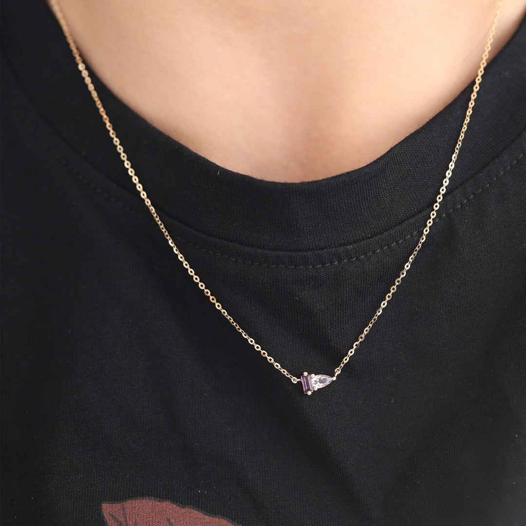 Pear-Cut Alexandrite &amp; Baguette-Cut Natural Amethyst Toi et Moi Pendant Necklace