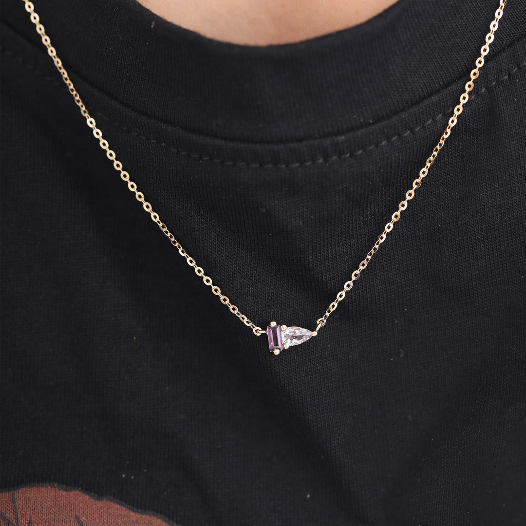 Pear-Cut Alexandrite &amp; Baguette-Cut Natural Amethyst Toi et Moi Pendant Necklace
