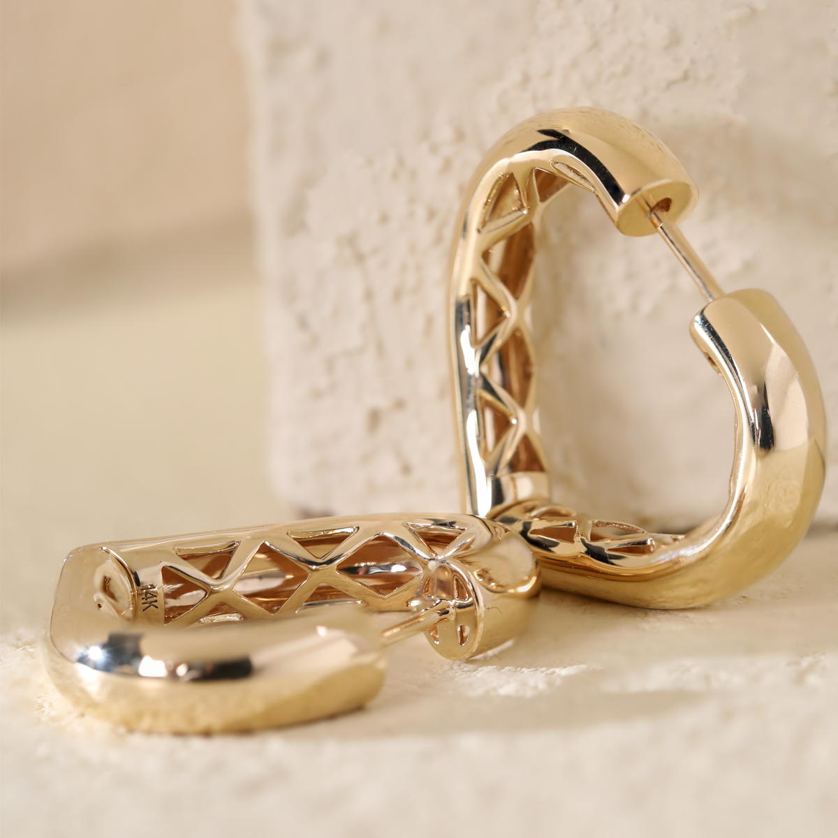 14K Yellow Gold Heart Shaped Huggie Earrings