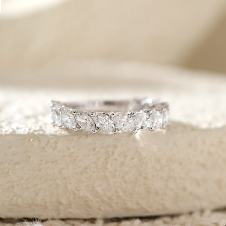 Marquise-Cut Lab Diamond 2/3 Eternity Wedding Ring with Double Claw Prongs