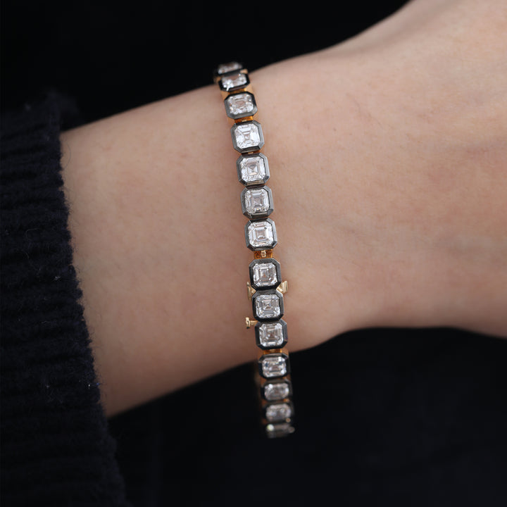 4×4mm Asscher-Cut Lab Diamond Black Rhodium Bezel Tennis Bracelet