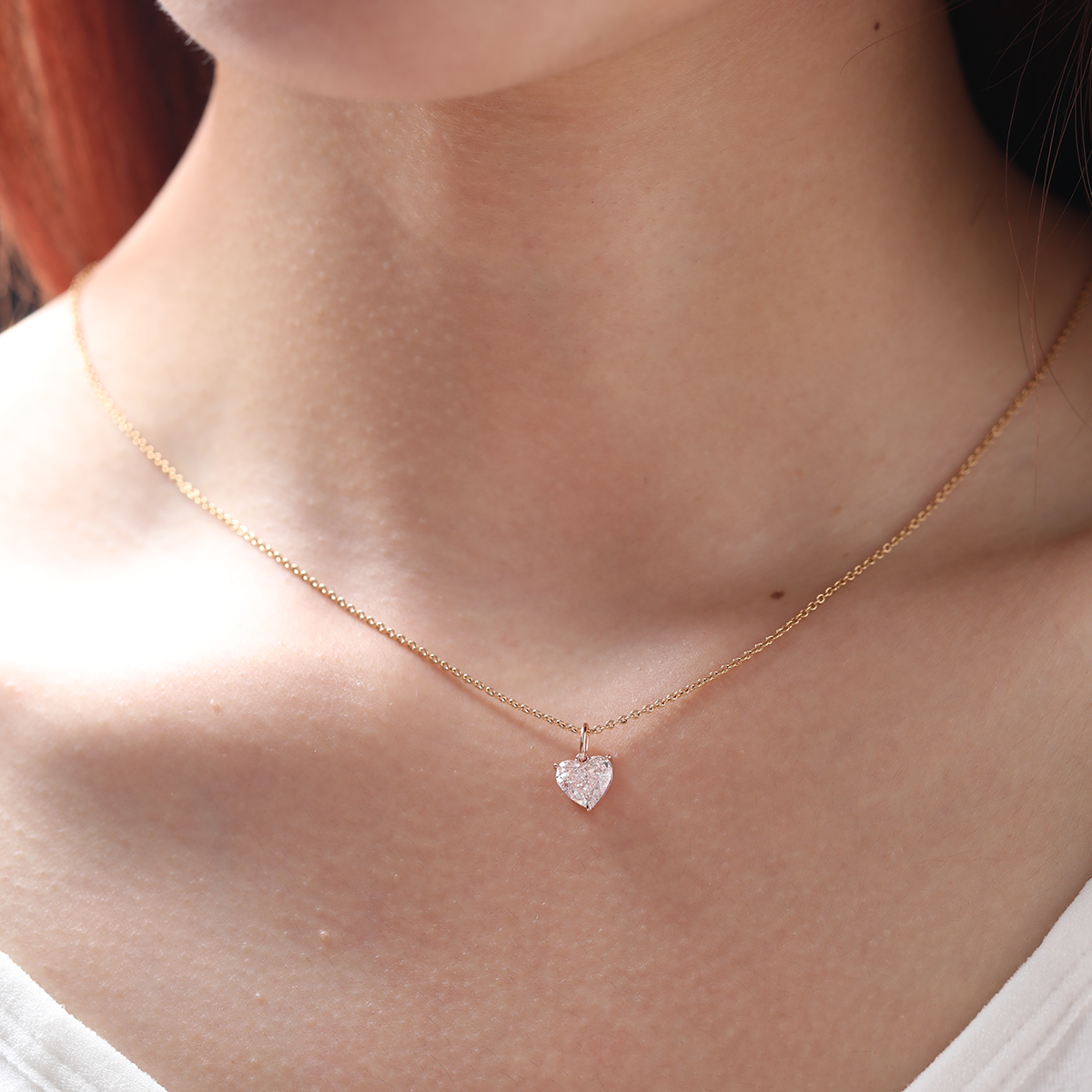 14K Rose Gold 1ct Heart Shaped Pink Lab Diamond Pendant with Corss Chain