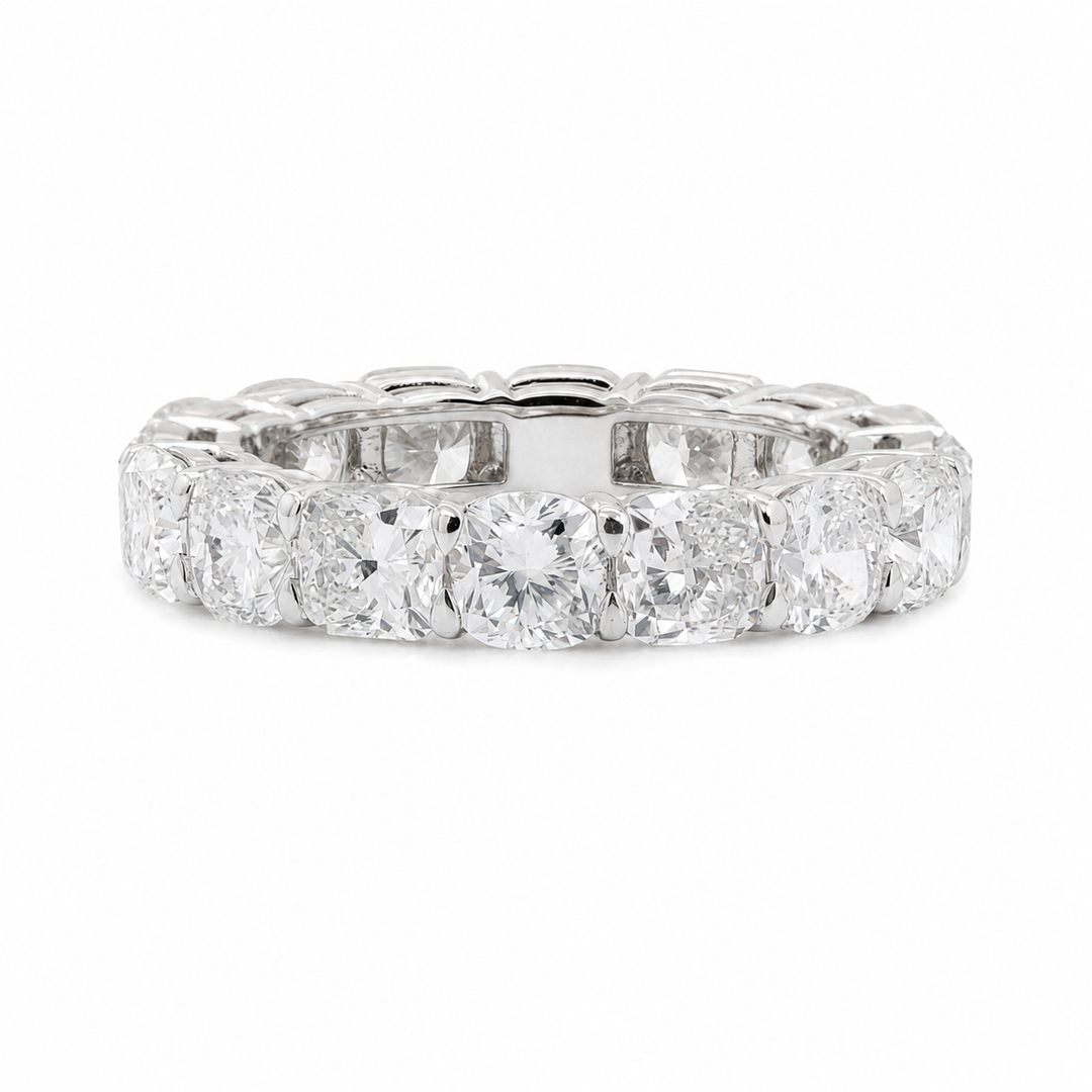 Cushion Brilliant-Cut Lab Diamond Eternity Ring with Shaped Claw Basket Setting