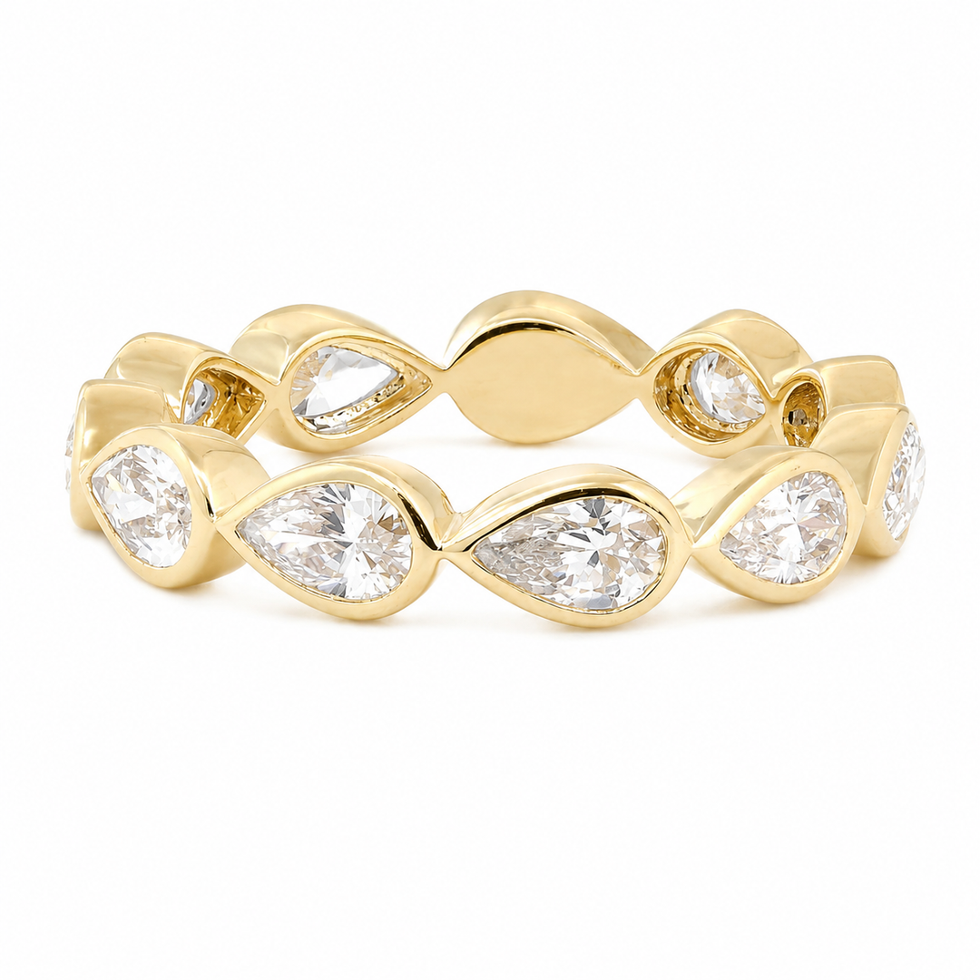 Pear-Cut Lab Diamond East-West Bezel Eternity Wedding Ring