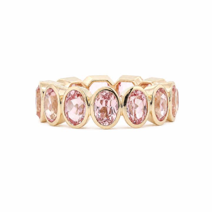 Oval- and Asscher-Cut Sakura Pink Lab Sapphire Bezel Eternity Ring