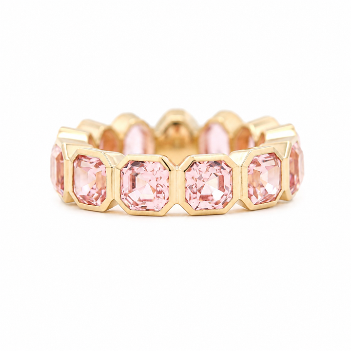 Oval- and Asscher-Cut Sakura Pink Lab Sapphire Bezel Eternity Ring