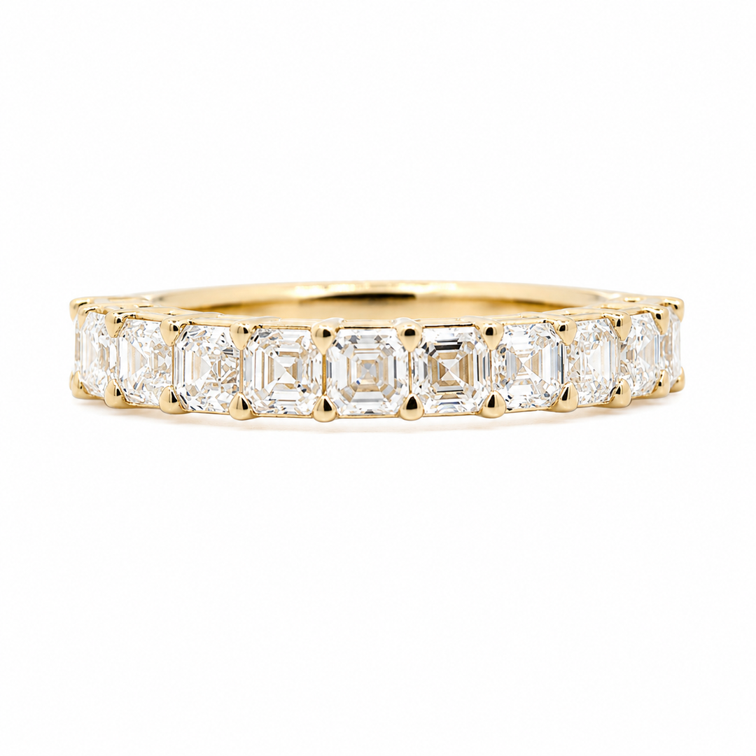 Asscher-Cut Lab Diamond Half Eternity Ring with Shared Claw Prongs
