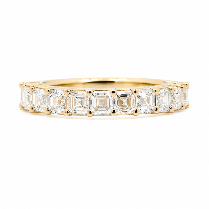 Asscher-Cut Lab Diamond Half Eternity Ring with Shared Claw Prongs