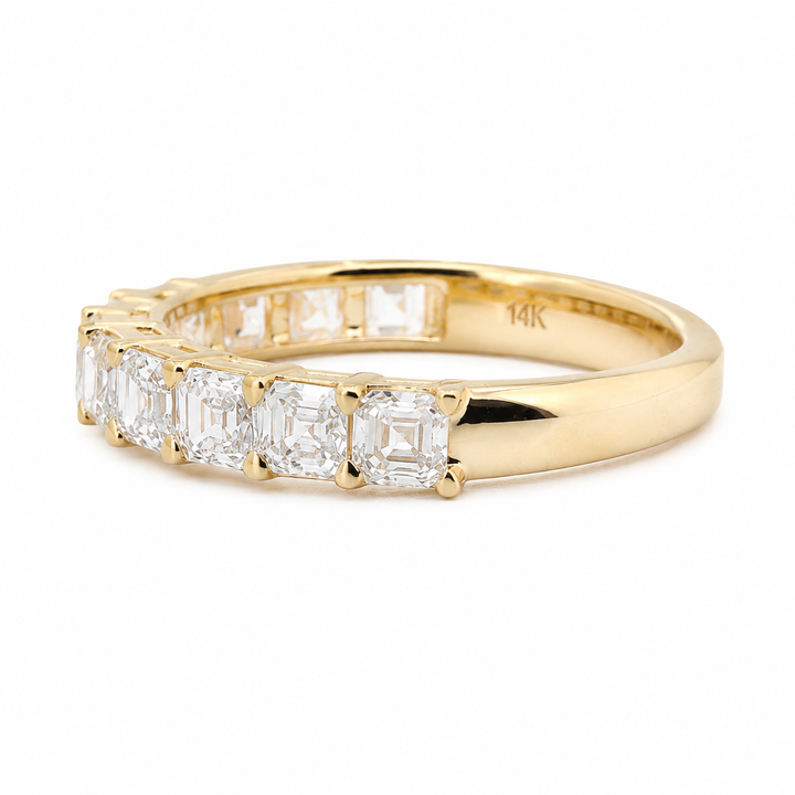 Asscher-Cut Lab Diamond Half Eternity Ring with Shared Claw Prongs