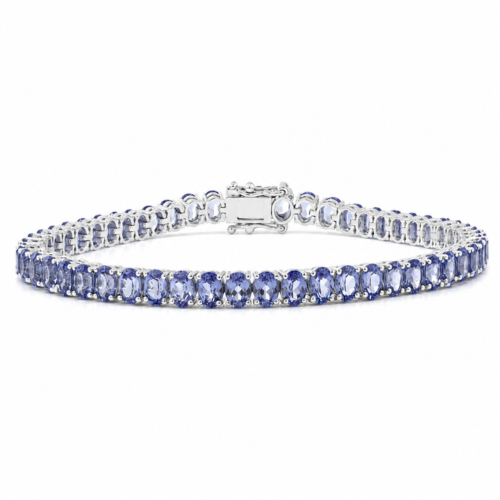 Oval Cornflower Blue Lab Sapphire Tennis Bracelet with 4-Prong Basket