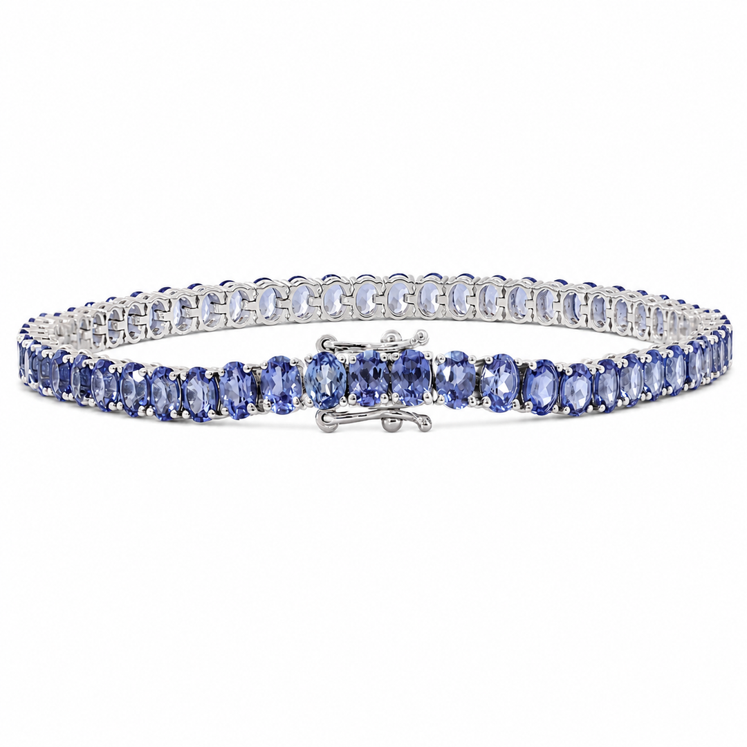 Oval Cornflower Blue Lab Sapphire Tennis Bracelet with 4-Prong Basket