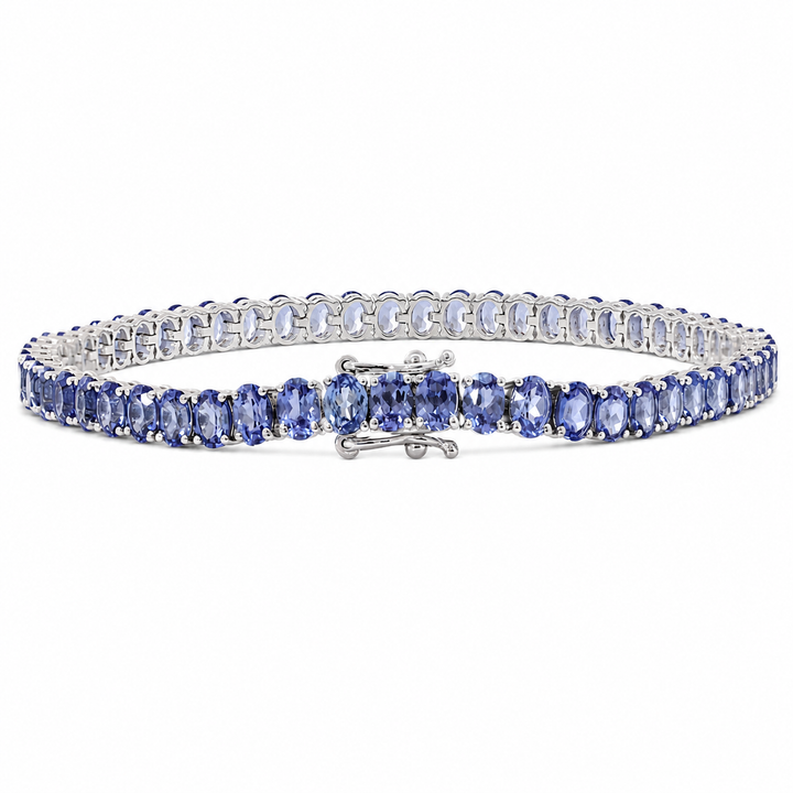 Oval Cornflower Blue Lab Sapphire Tennis Bracelet with 4-Prong Basket
