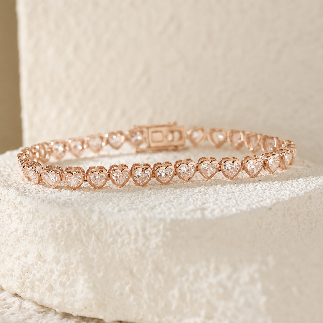 Heart-Shaped Lab Diamond Bezel Tennis Bracelet