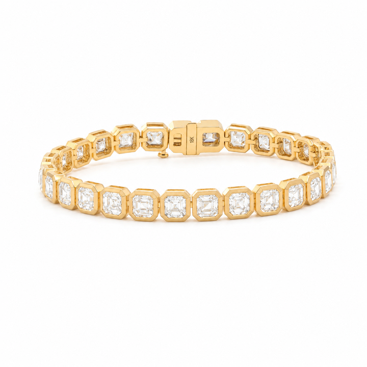4×4mm Asscher-Cut Lab Diamond Bezel Tennis Bracelet