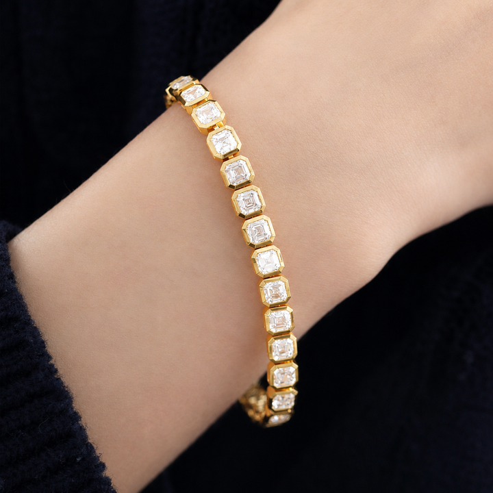 4×4mm Asscher-Cut Lab Diamond Bezel Tennis Bracelet