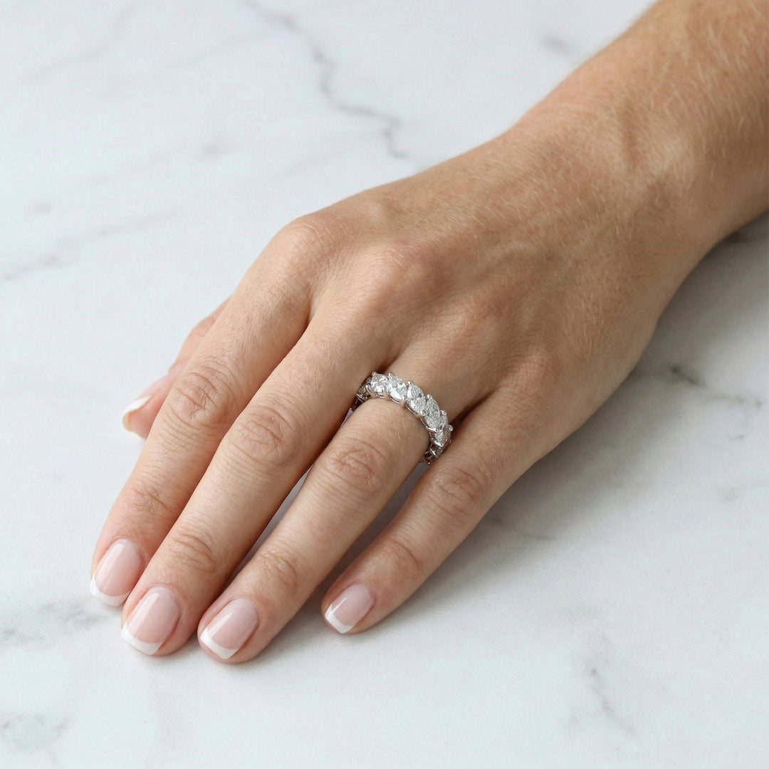 Marquise-Cut Lab Diamond 2/3 Eternity Wedding Ring with Double Claw Prongs