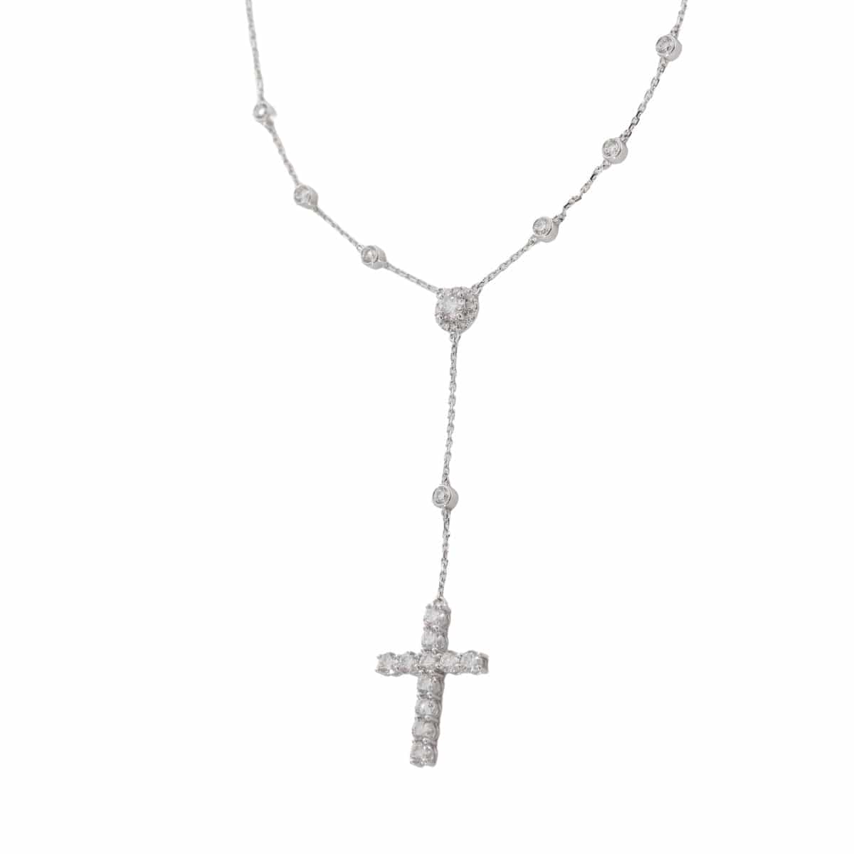 14K White Gold Round Lab Diamond Cross Necklace