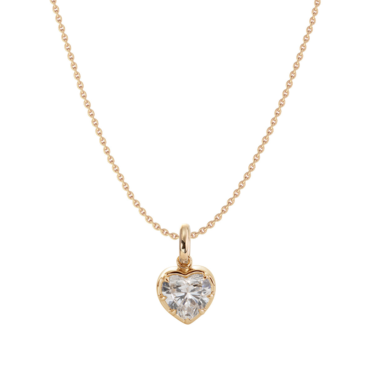 14K Yellow Gold Necklace with 2 ct Heart Shaped Lab Diamond Pendant in Bezel Setting