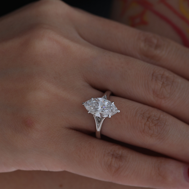Marquise-Cut Lab Diamond Solitaire Ring with Floating Head and Split Band