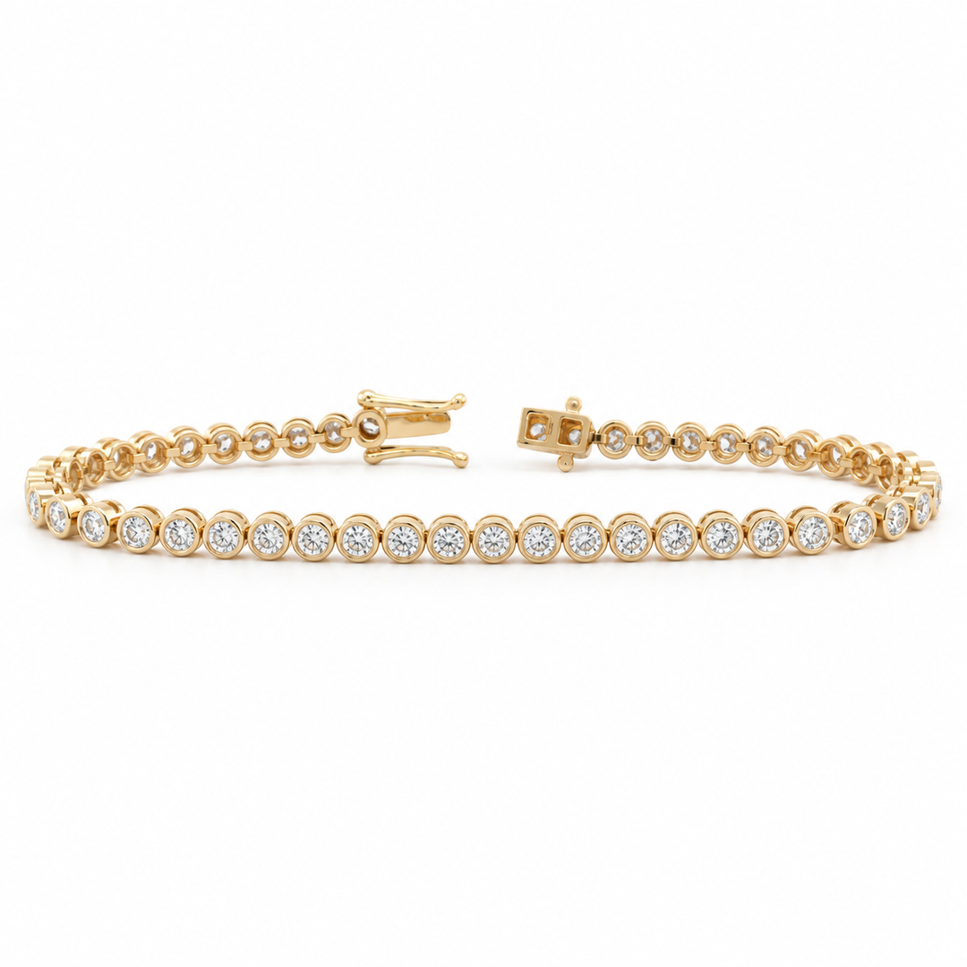 Ready to Ship Round Lab Dimaond Bezel Basket Tennis Bracelet