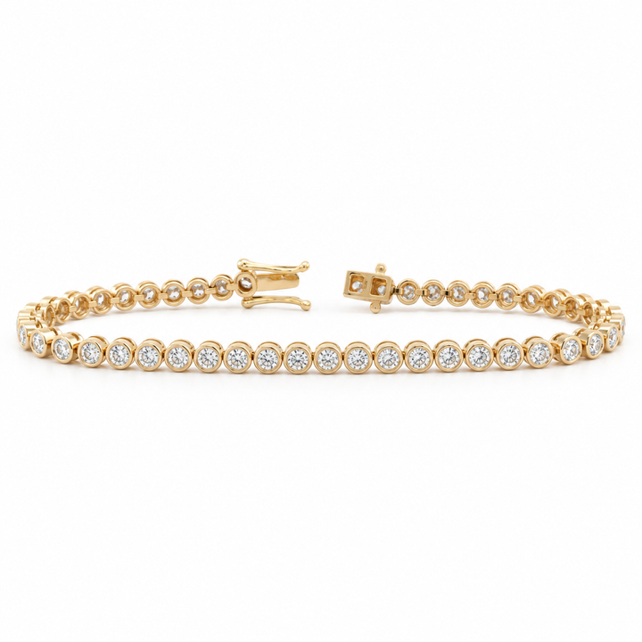 Ready to Ship Round Lab Dimaond Bezel Basket Tennis Bracelet