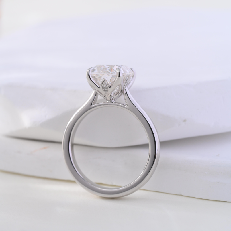 Antique Criss-Cut Lab Diamond Ring with Diamond-Accented Floral Tulip Basket