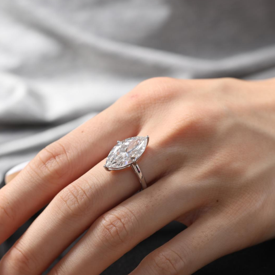 Marquise Cut Lab Diamond 4 Round Prongs Basket Solitaire Ring — Cathedral Design