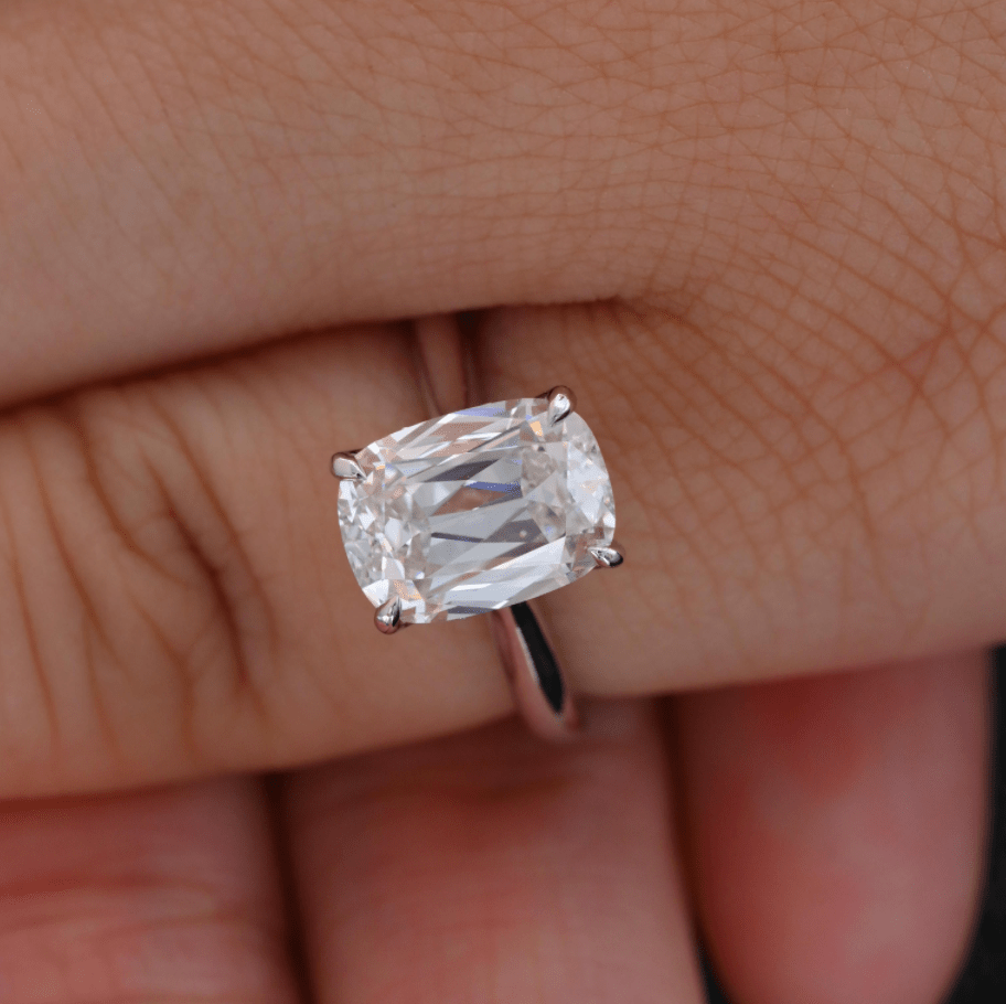 Antique Criss-Cut Lab Diamond Ring with Diamond-Accented Floral Tulip Basket - FIORESE JEWELRY