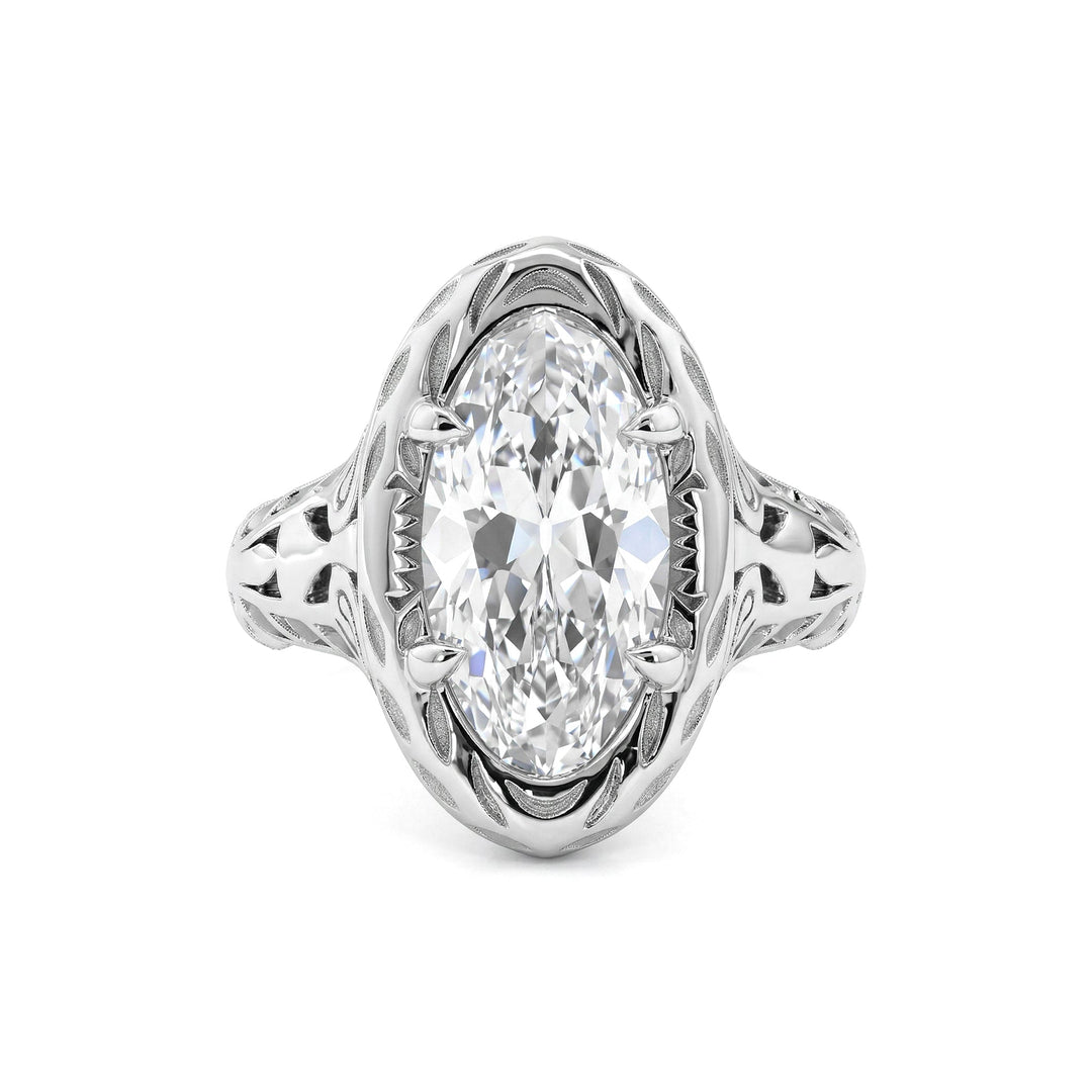Artique Style Filigree Carved Elongated Oval Lab Diamond Ring - FIORESE JEWELRY
