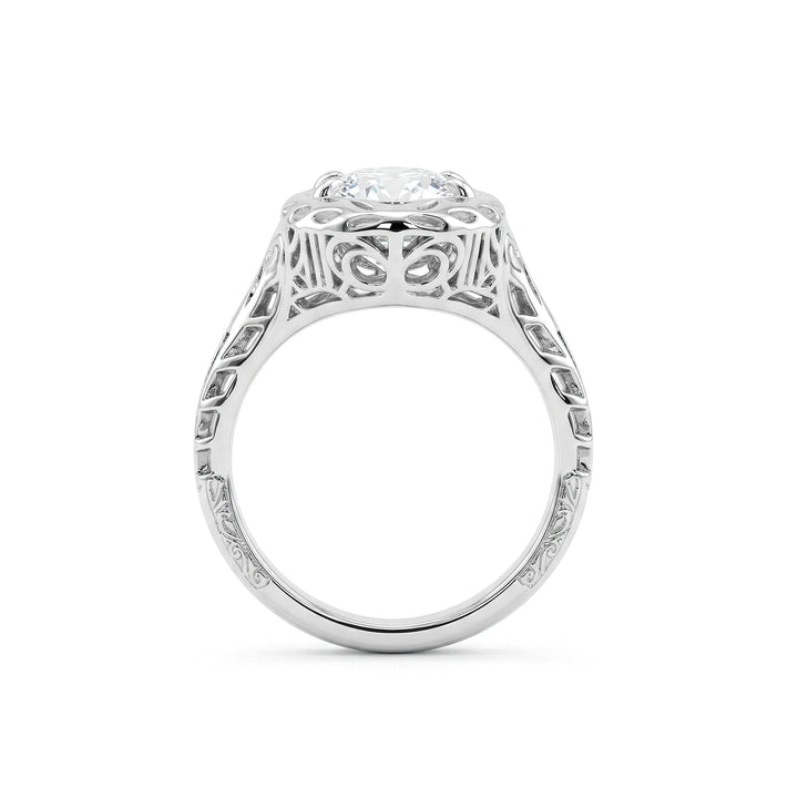 Artique Style Filigree Carved Elongated Oval Lab Diamond Ring - FIORESE JEWELRY