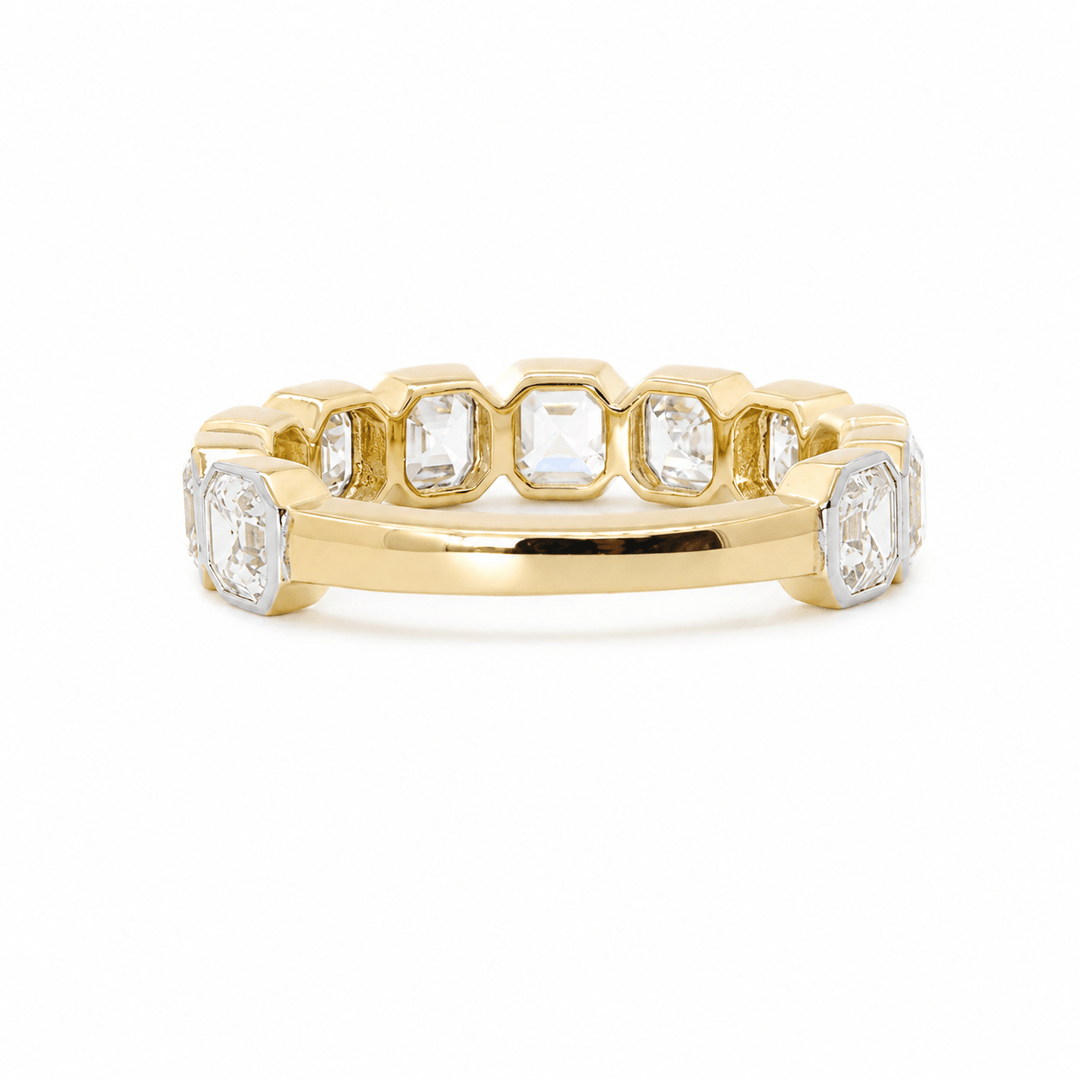 Asscher - Cut Lab Diamond Bezel 2/3 Eternity Ring with Two - Tone Design - FIORESE JEWELRY