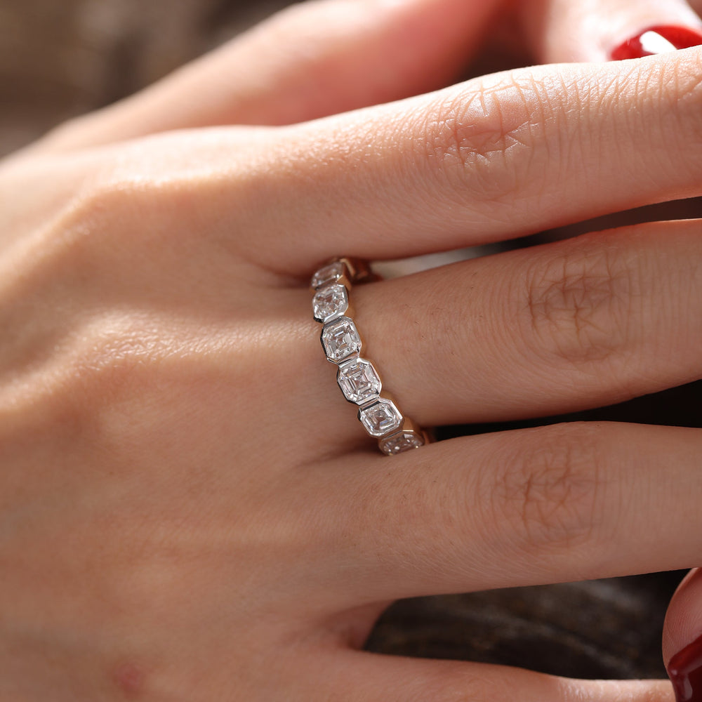 Asscher - Cut Lab Diamond Bezel 2/3 Eternity Ring with Two - Tone Design - FIORESE JEWELRY