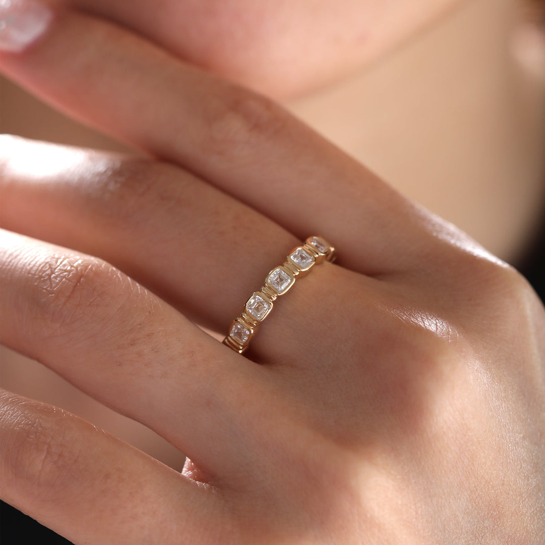 Asscher - Cut Lab Diamond Bezel Eternity Ring - FIORESE JEWELRY