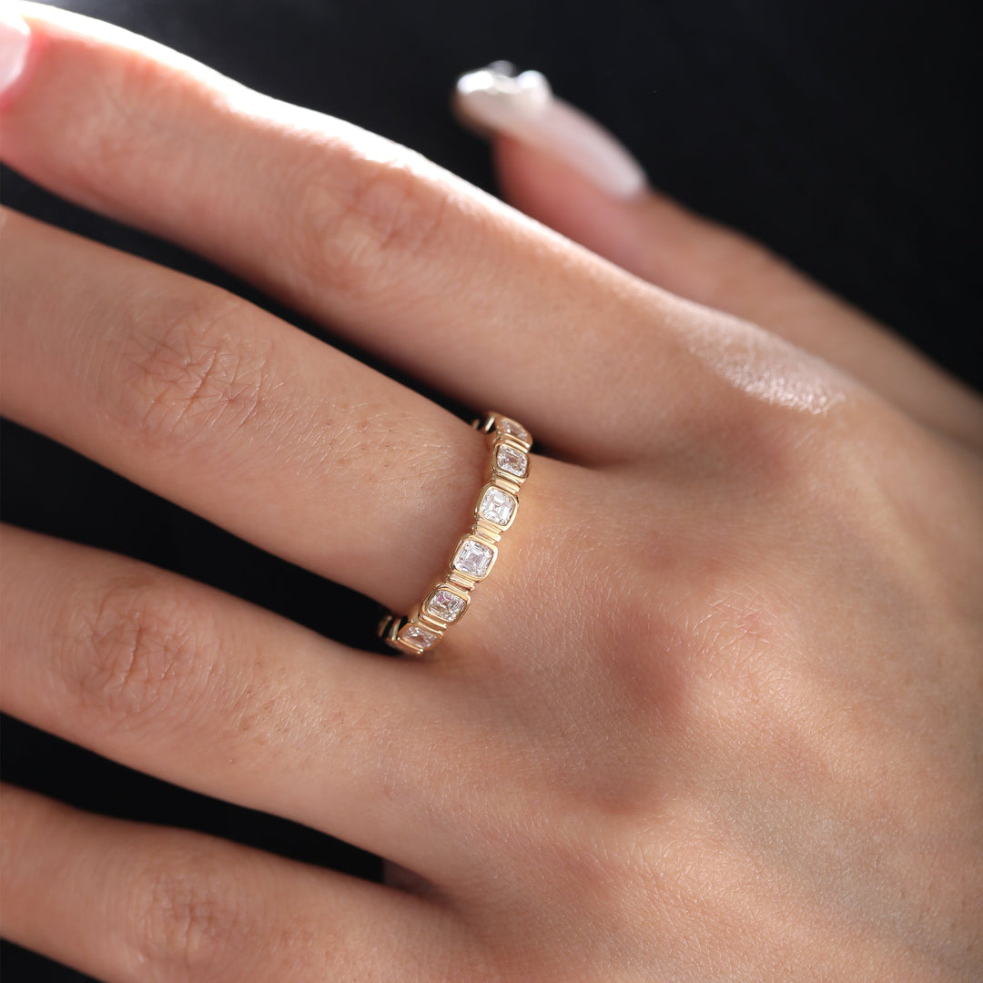 Asscher - Cut Lab Diamond Bezel Eternity Ring - FIORESE JEWELRY