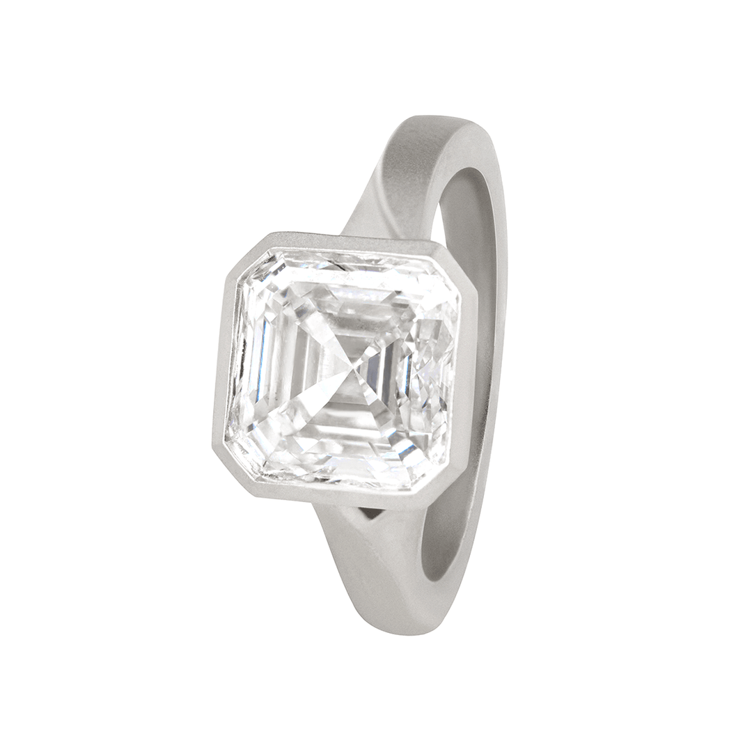Asscher - Cut Lab Diamond Bezel - Set Matte Solitaire Ring with Dynamic Shank - FIORESE JEWELRY