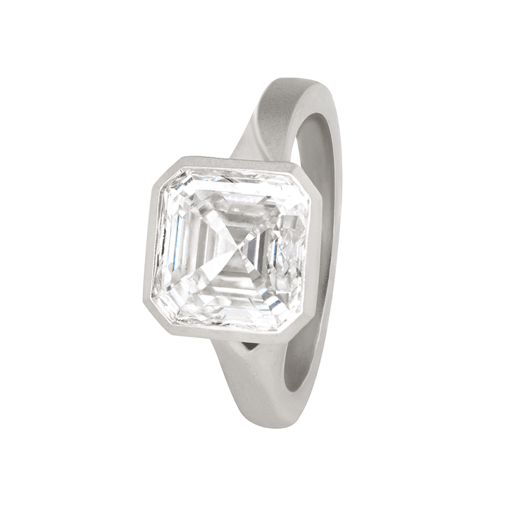 Asscher - Cut Lab Diamond Bezel - Set Matte Solitaire Ring with Dynamic Shank - FIORESE JEWELRY