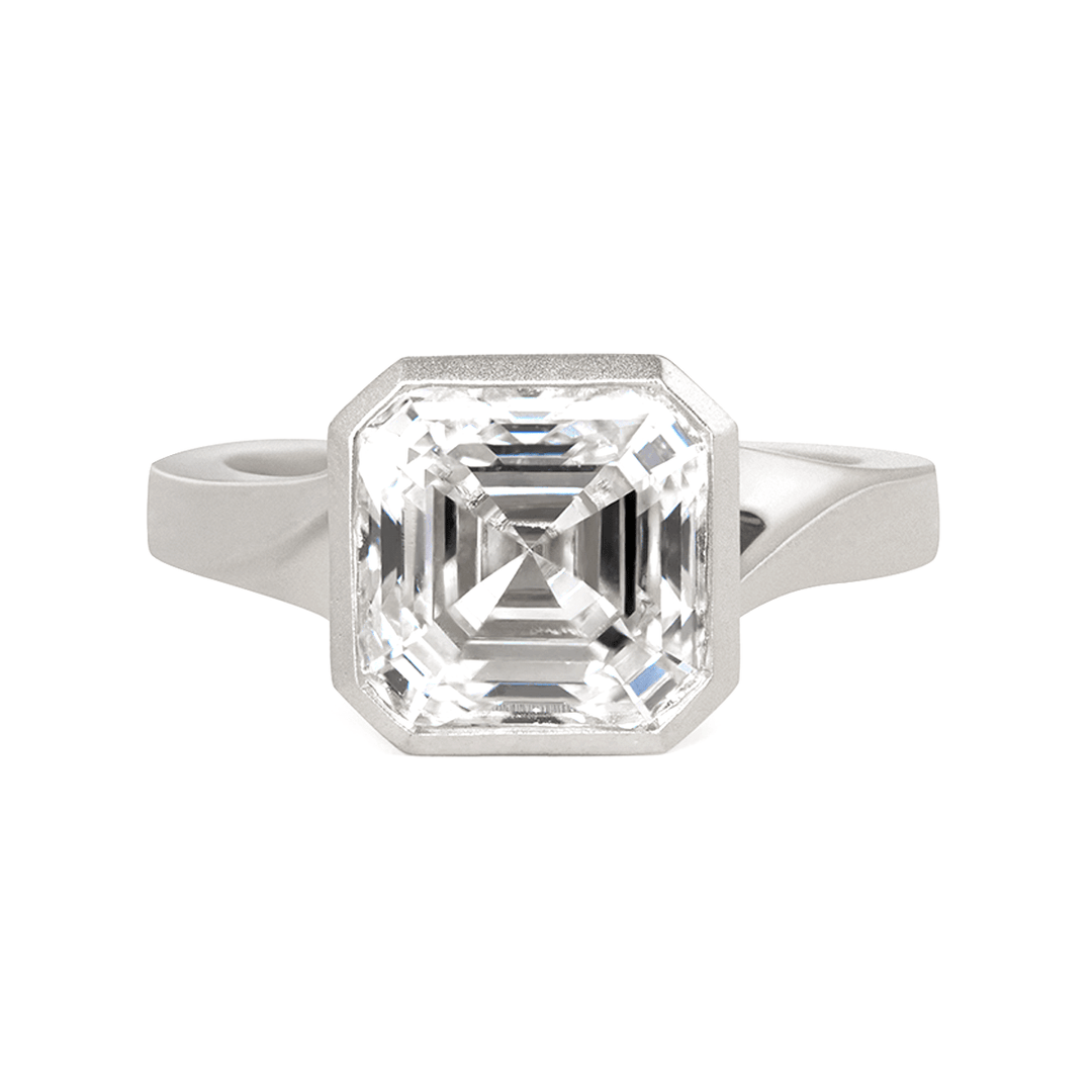 Asscher - Cut Lab Diamond Bezel - Set Matte Solitaire Ring with Dynamic Shank - FIORESE JEWELRY