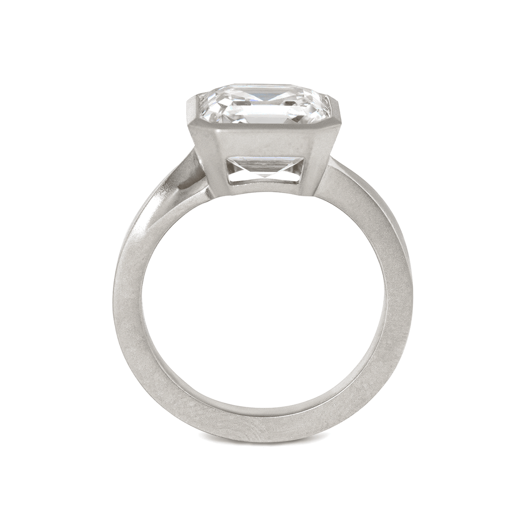 Asscher - Cut Lab Diamond Bezel - Set Matte Solitaire Ring with Dynamic Shank - FIORESE JEWELRY