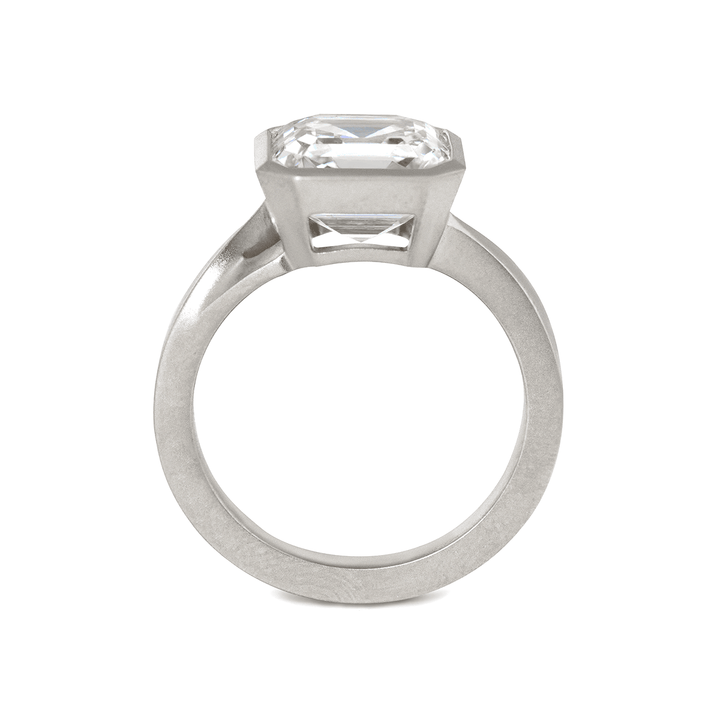 Asscher - Cut Lab Diamond Bezel - Set Matte Solitaire Ring with Dynamic Shank - FIORESE JEWELRY
