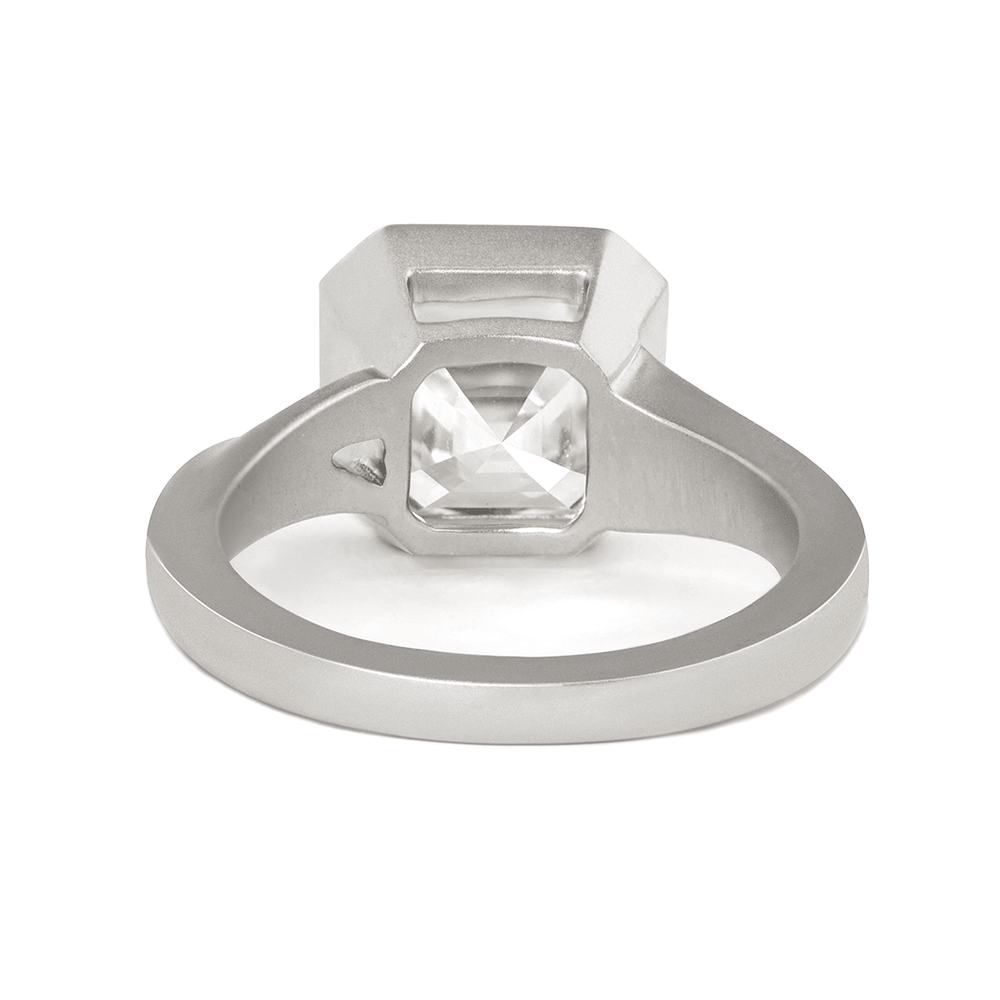 Asscher - Cut Lab Diamond Bezel - Set Matte Solitaire Ring with Dynamic Shank - FIORESE JEWELRY