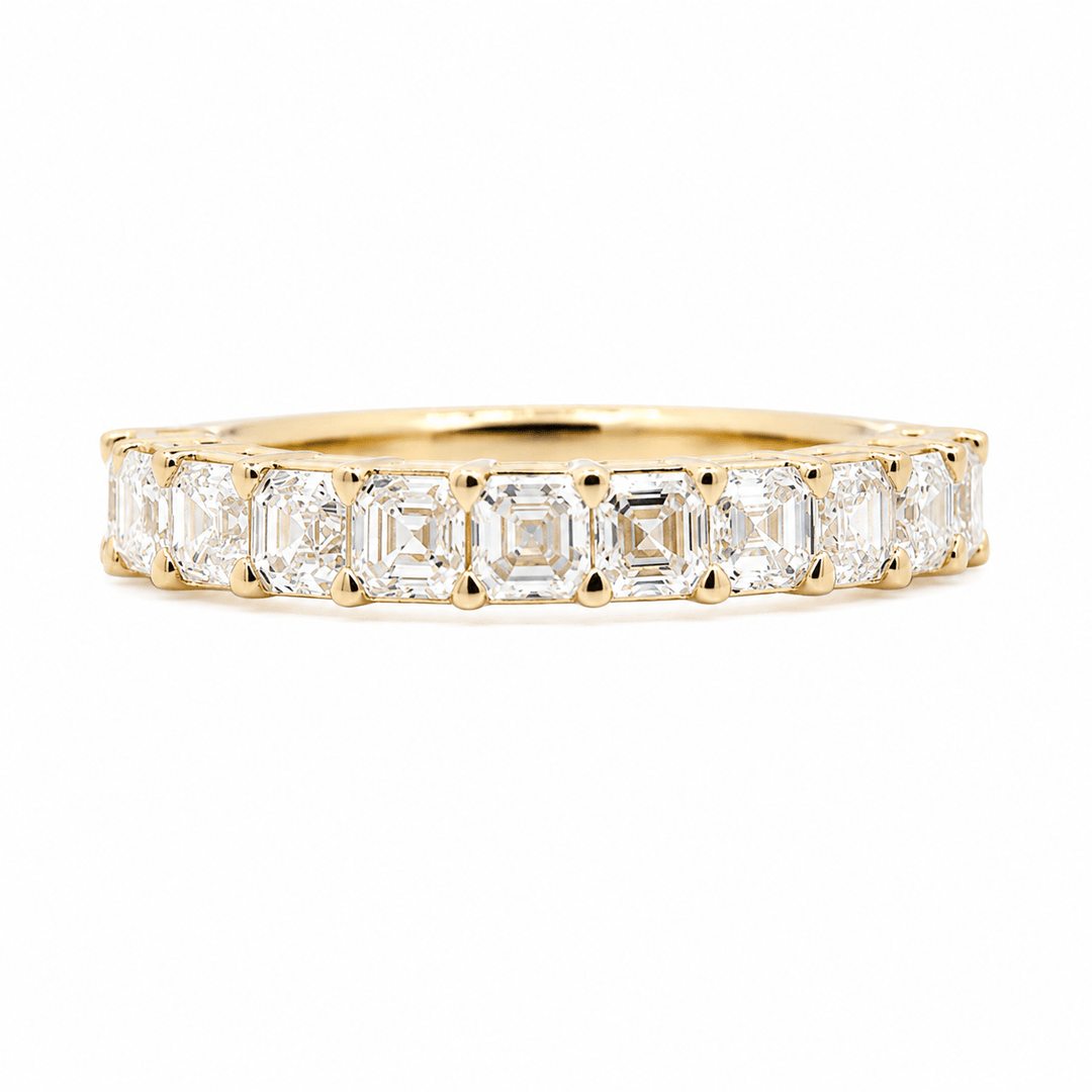 Asscher-Cut Lab Diamond Half Eternity Ring with Shared Claw Prongs - FIORESE JEWELRY