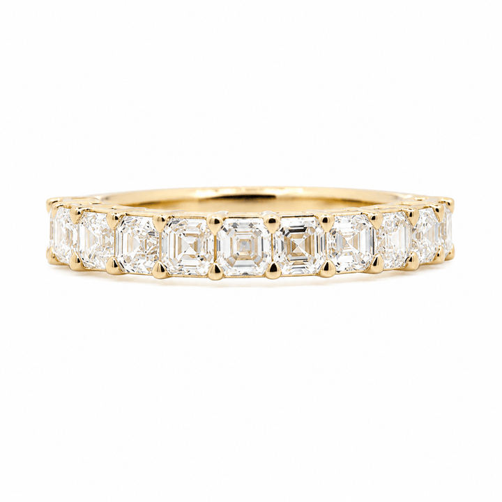 Asscher-Cut Lab Diamond Half Eternity Ring with Shared Claw Prongs - FIORESE JEWELRY