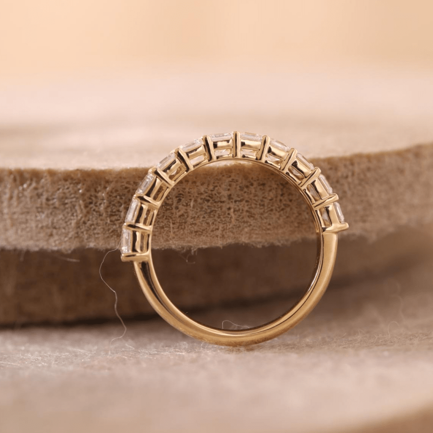 Asscher-Cut Lab Diamond Half Eternity Ring with Shared Claw Prongs - FIORESE JEWELRY